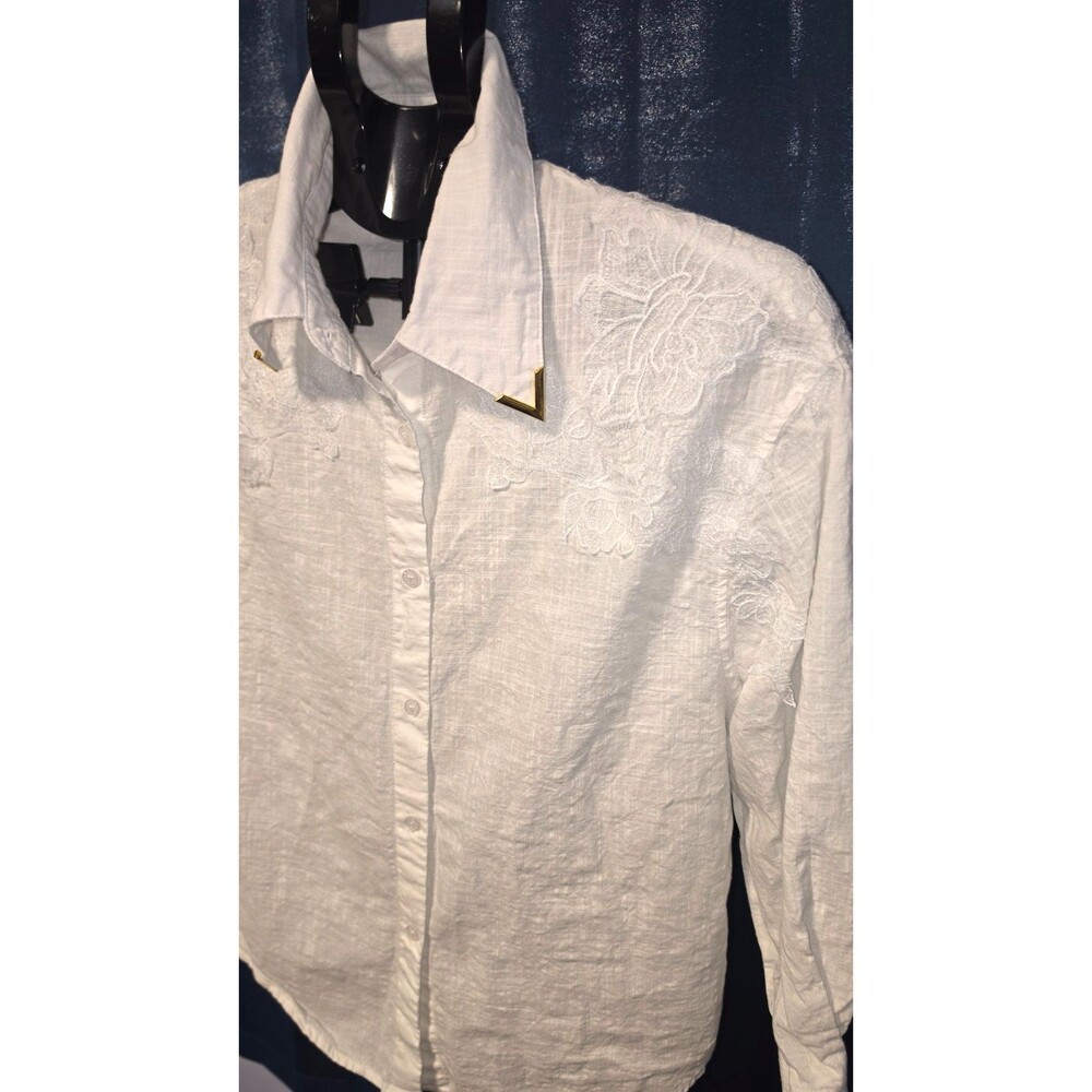 Valentino Made In Italy White Crochet Lace Overly Button Front S Linen/Cotton - Picture 10 of 10